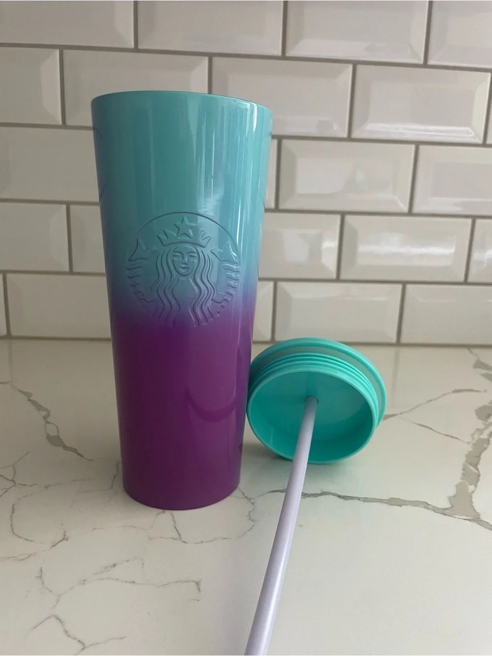 Starbucks Summer 2021 Teal Blue Purple Ombre sully 24oz Stainless Steel tumbler